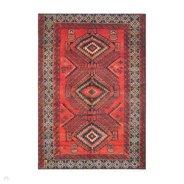 Washable Kashmar 2016 Traditional Persian Tribal Diamond Medallion Border Soft Digitally Printed Lightweight Textured Polyester Flatweave Burnt Terracotta Red/Deep Crimson Red/Charcoal/Ivory//Grey/Brown Rug-Think Rugs-Rug Love - The Most Loved Rug Store
